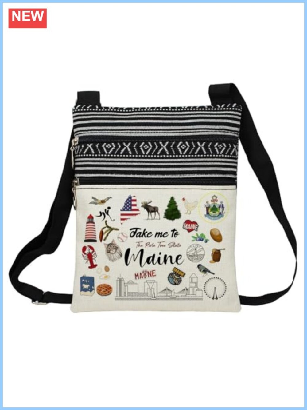 Polyester Ethnic Crossbody Bag Adjustable Strap Zipper Sling